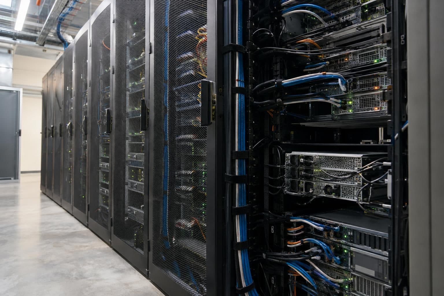 Rows of generic rack-mounted servers in a plain equipment room.