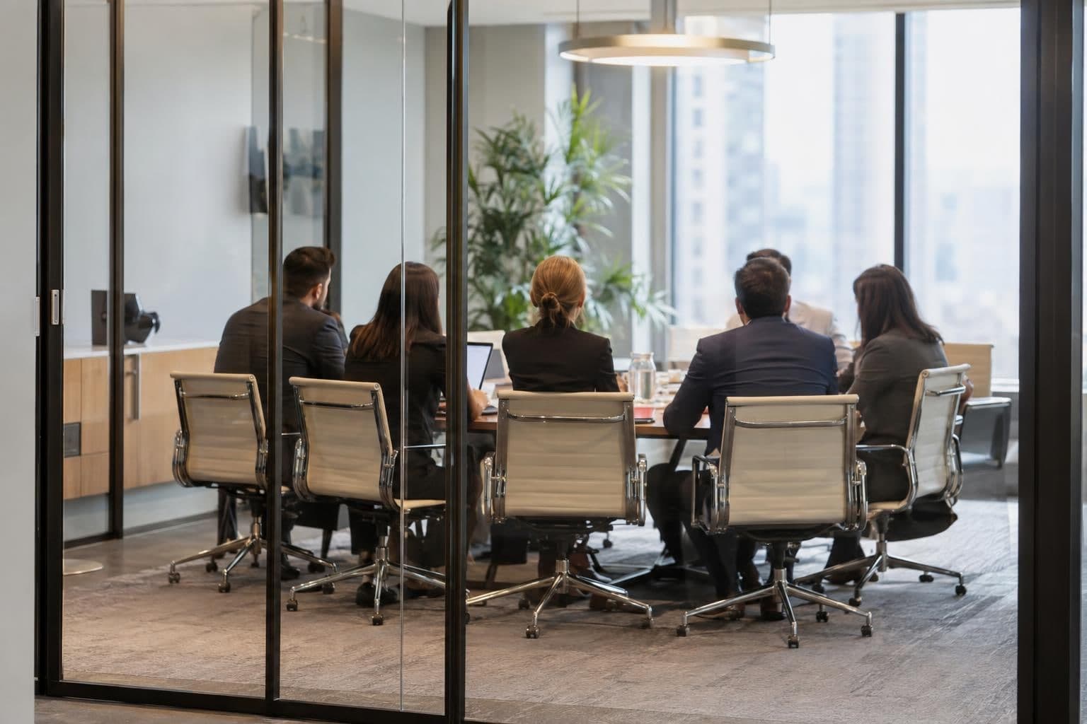 Anonymous officials discuss federal policy around a conference table.