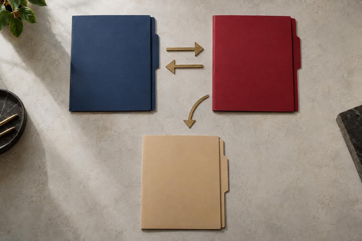 Plain folders represent the reciprocal patent license and the separate planned patent purchase.