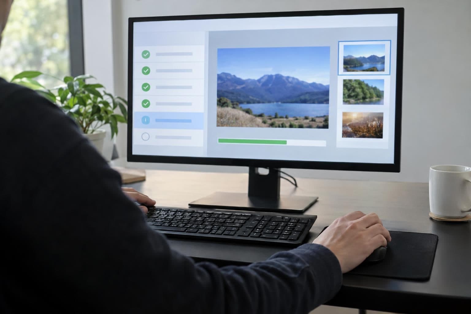 An evaluator runs a digital benchmark task at a workstation.