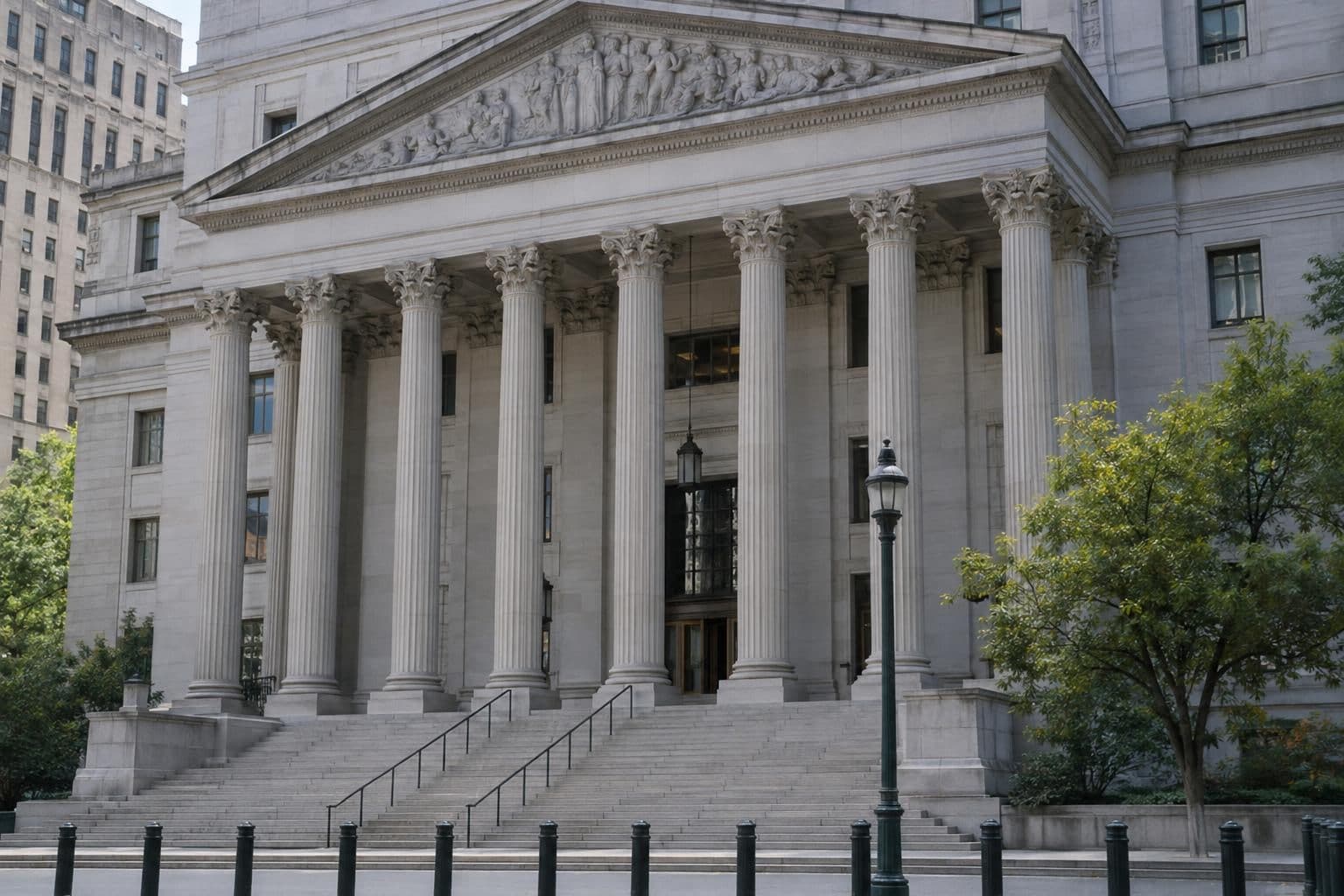Exterior of a federal courthouse, grounding a case over fraudulent music streams and royalties.
