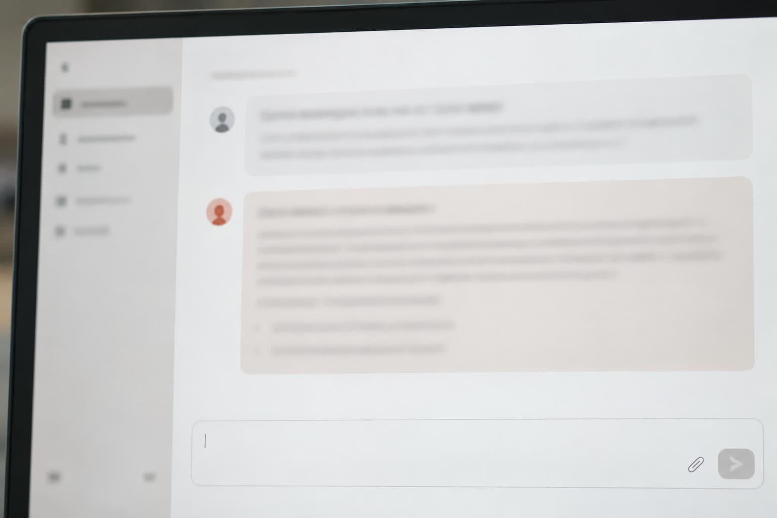 A close-up of a web chat with an exchange that stops, its message text blurred and unreadable.