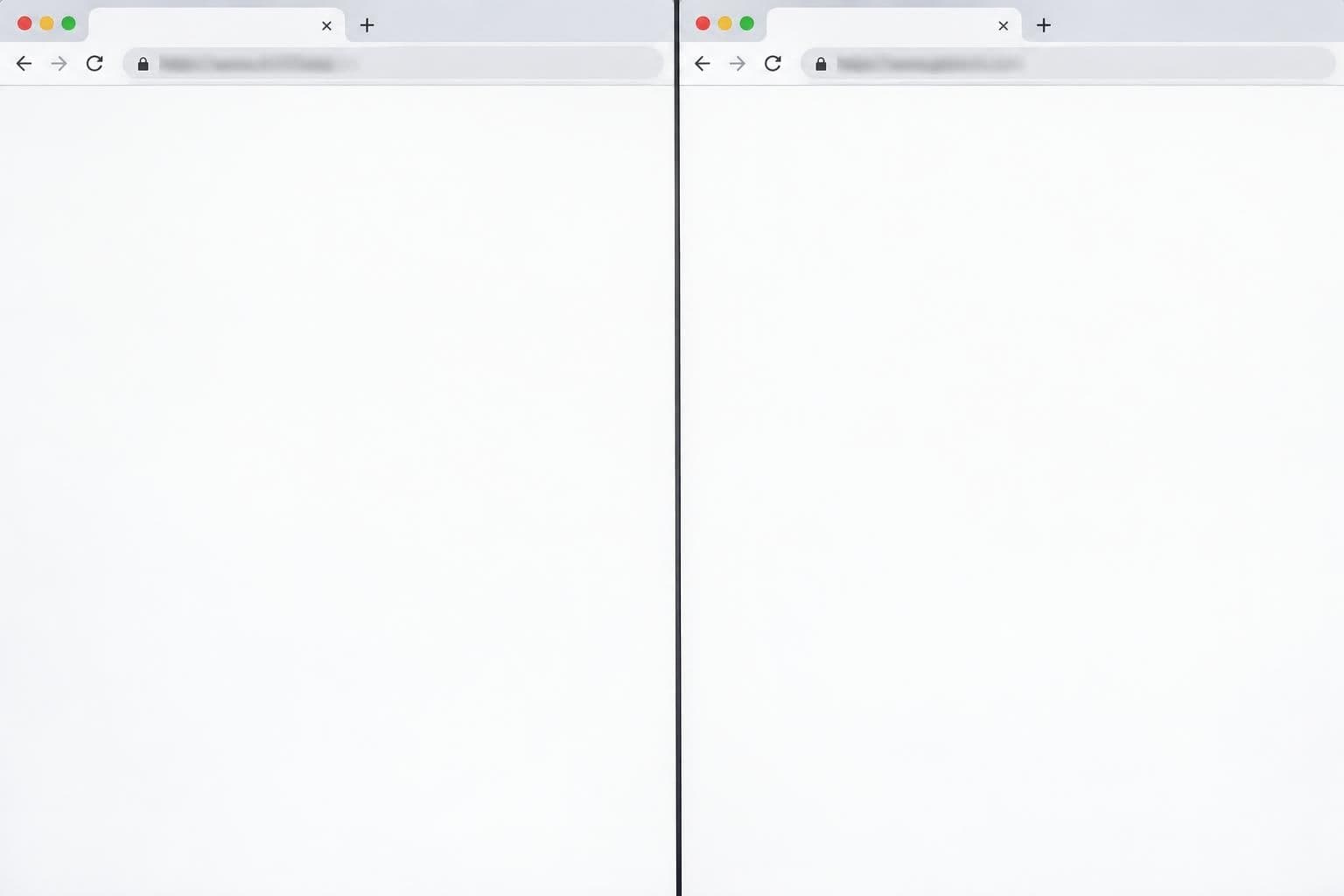 Two neutral browser pages represent the seized domains without showing their underlying material.