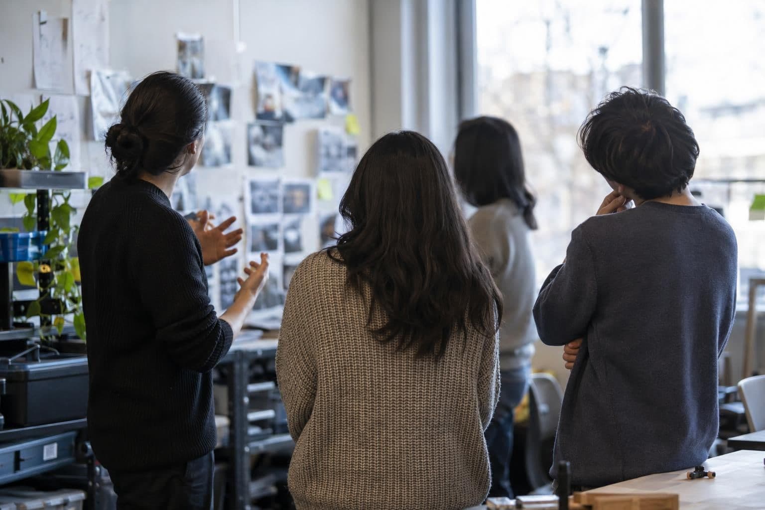 Anonymous safety researchers talk in an unmarked workplace.