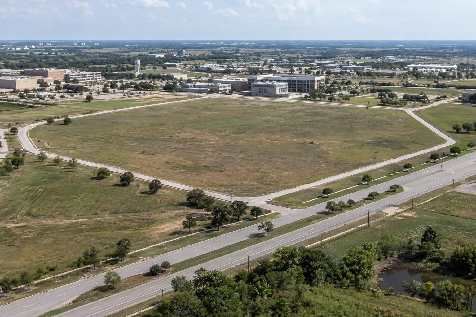 Wide view of the proposed data-center site at Texas A&M-RELLIS in Bryan.