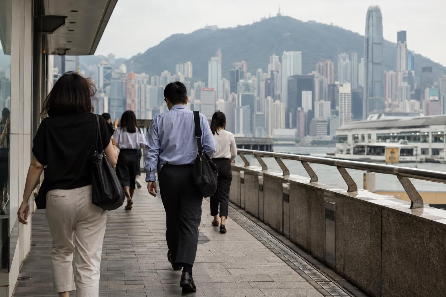 Adult workers go about their work in Hong Kong.