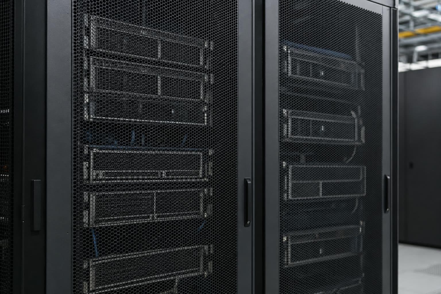 Two unbranded computing racks represent the AI-development systems whose status at Sasovo is unknown.