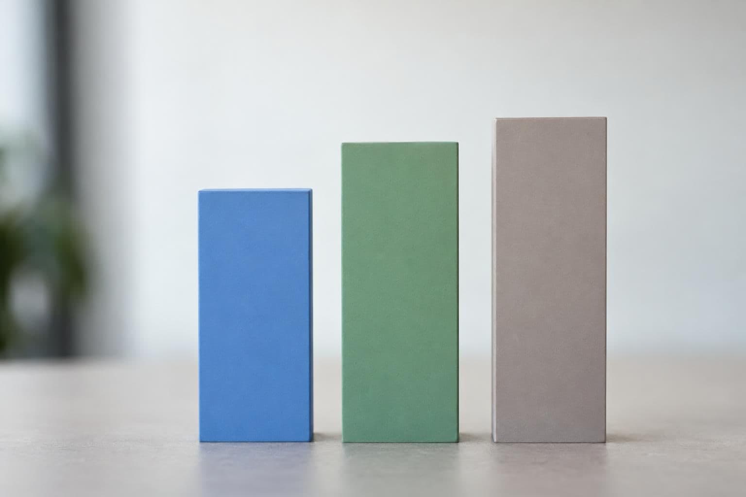 A simple three-bar graphic compares model benchmark scores of 52, 56 and 58.