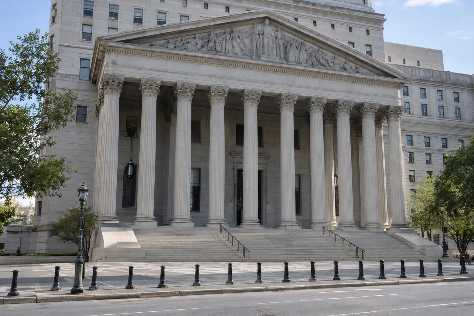 A federal courthouse exterior represents the setting for the trade-secrets suit.