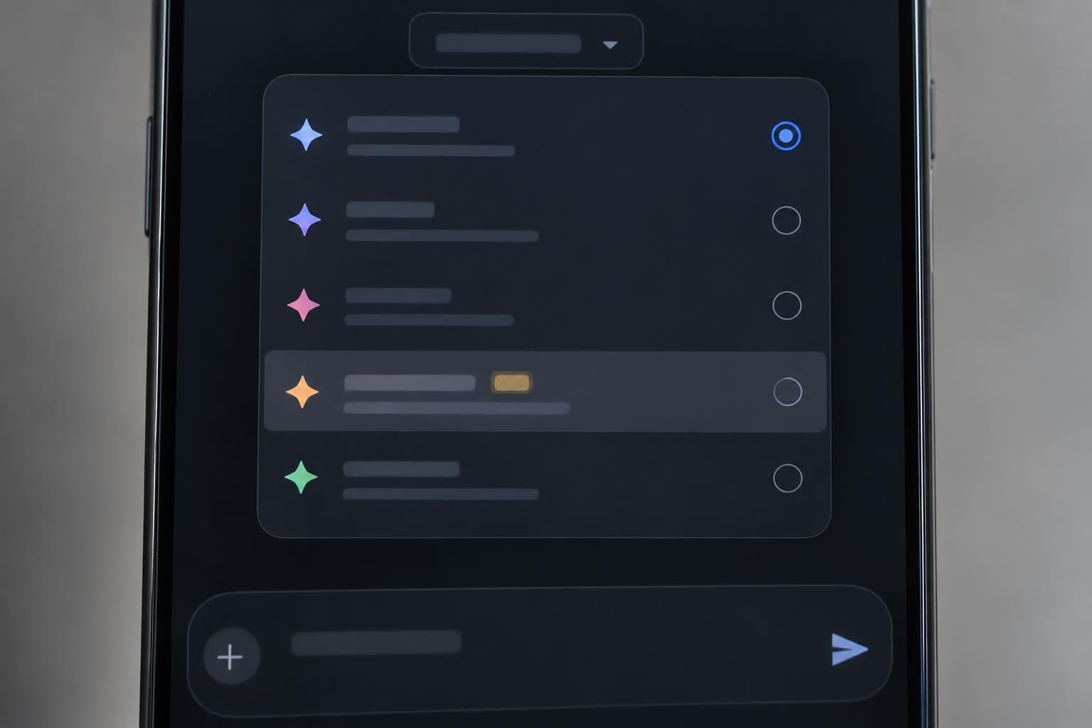 The Gemini app’s model chooser is open, with a new option in the list.